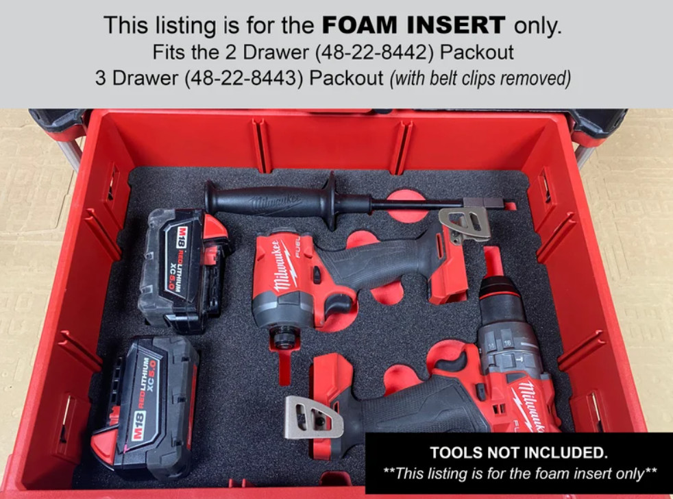 Foam Insert for M18 Hammer Drill Impact Kit Fits Packout 2 Drawer Box