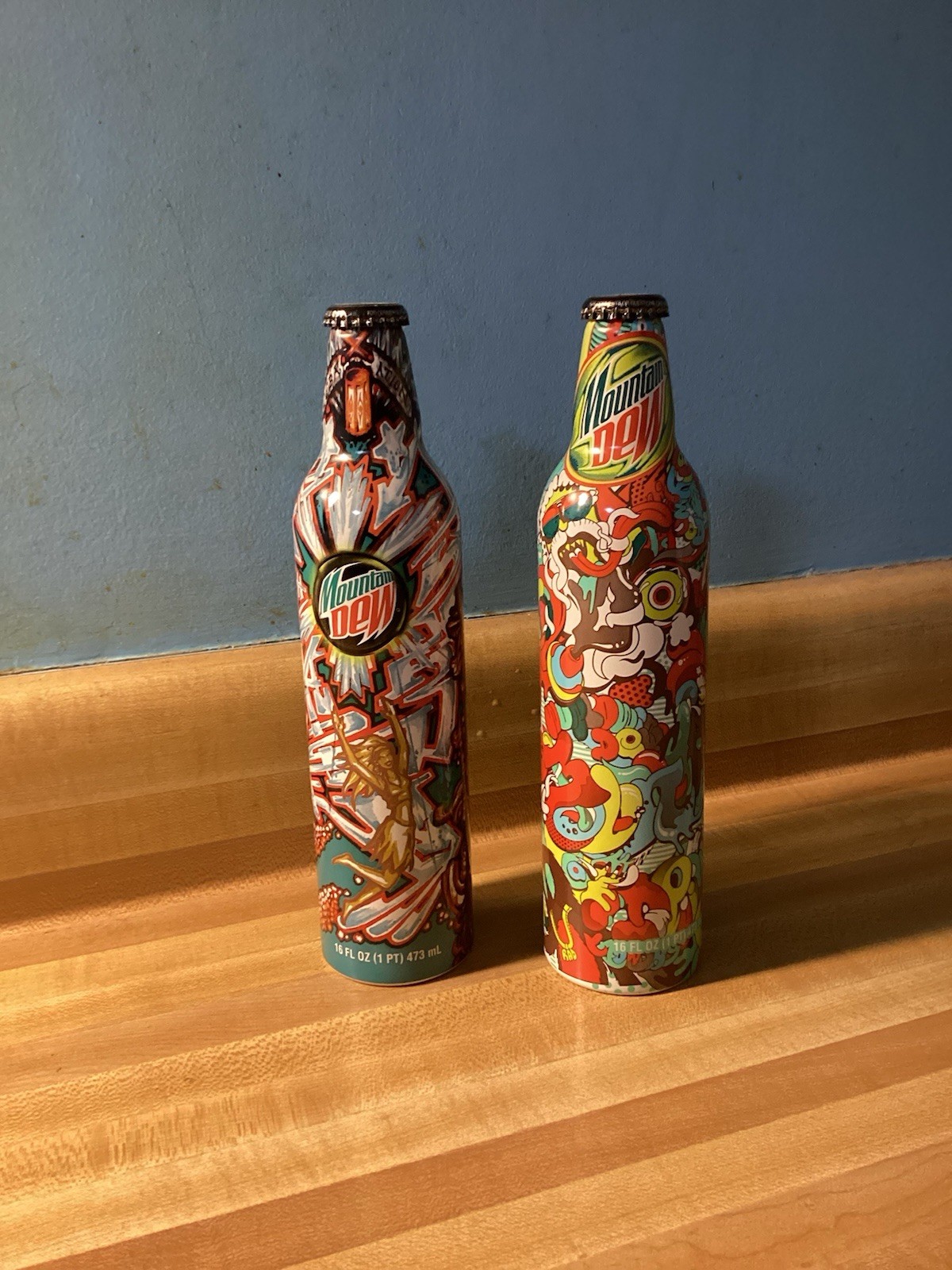 Mountain Dew Aluminum Green Art Collectors Bottles Lot of 2 SEALED