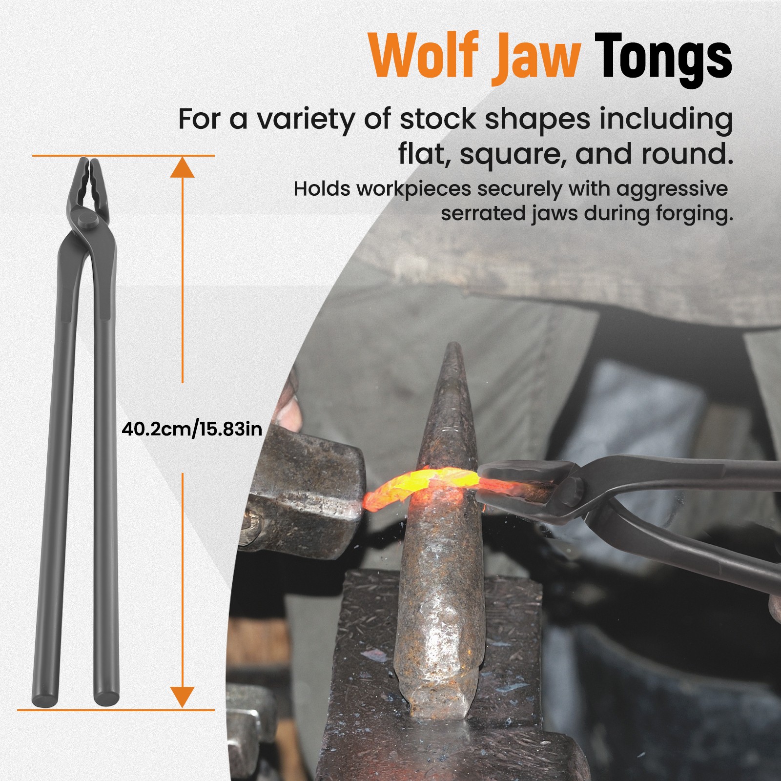 4pc Blacksmith Tool Set Carbon Steel Tongs Flat V Bit Blade Wolf Jaw Forging
