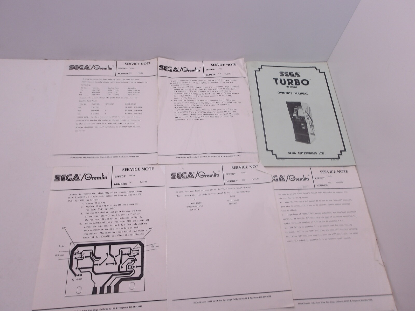 Sega: - Turbo Upright - Distributors Complete Paperwork Set