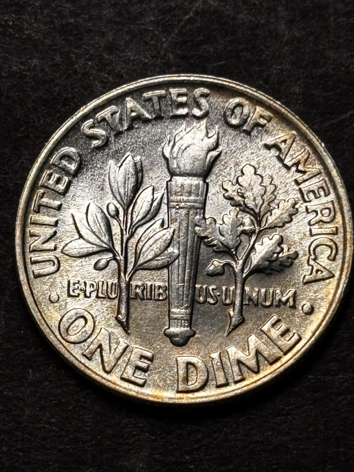 1960 Roosevelt Dime 10c GEM BU FB,RAINBOW TONING !!!