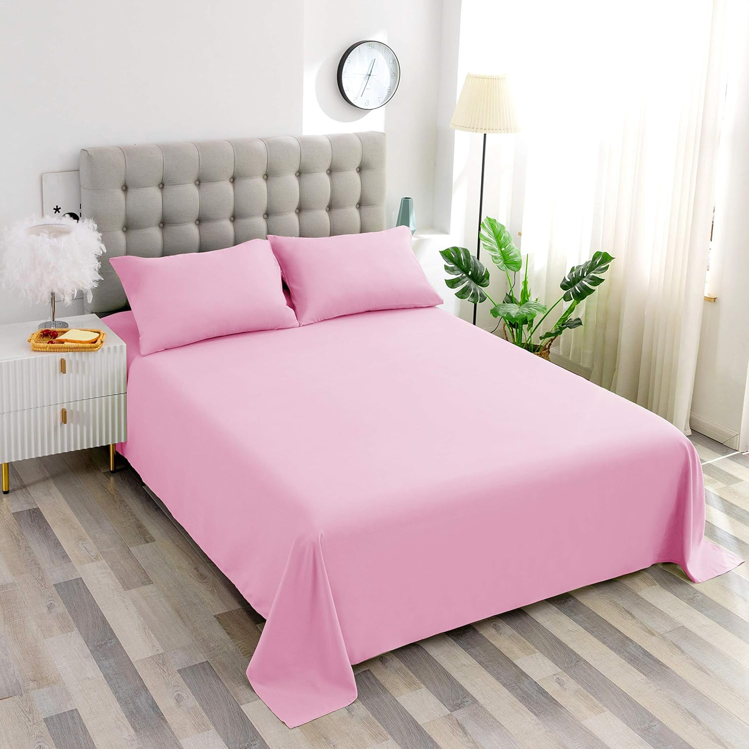 Bedding Flat Sheet, Twin Pink Top Sheet for Mattress
