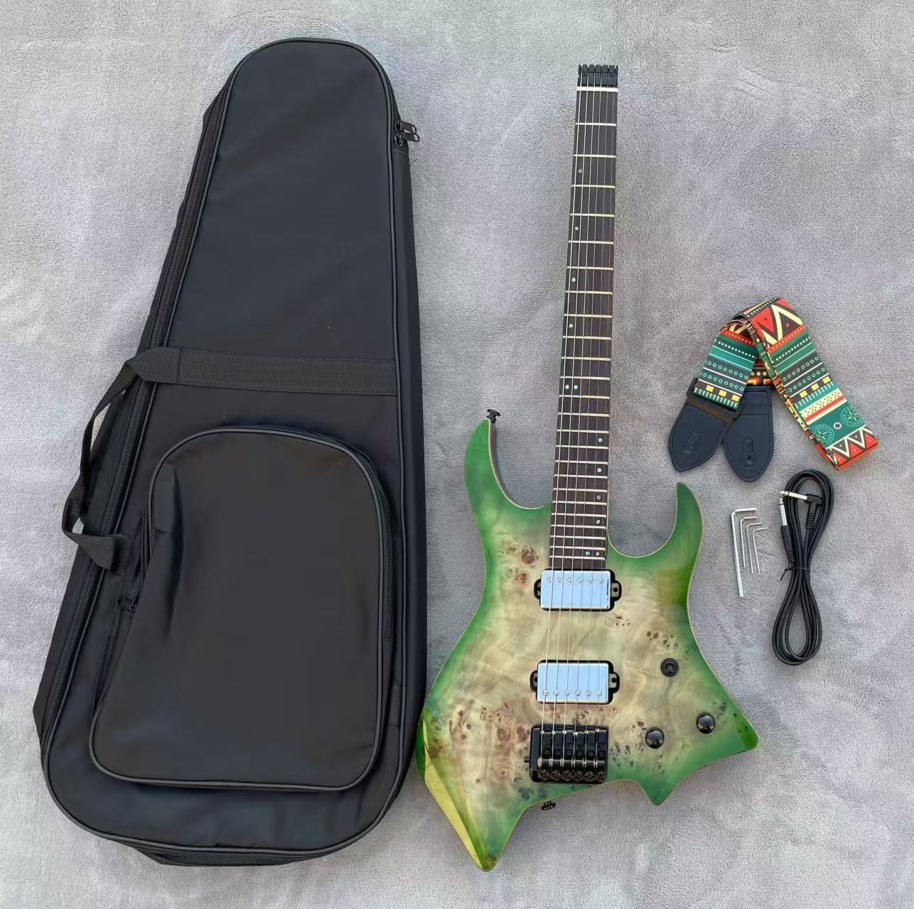 6 Strings Headless / Travel Electric Guitar Abalone Dots Inlays Glossy Finished