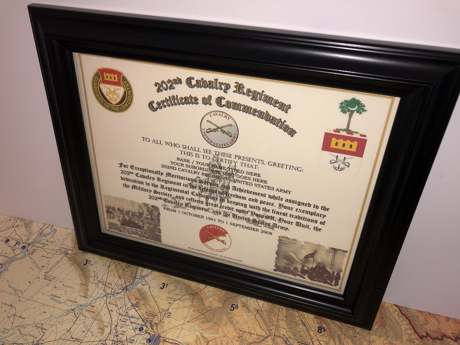 202ND U.S. CAVALRY REGIMENT / COMMEMORATIVE - CERTIFICATE OF COMMENDATION