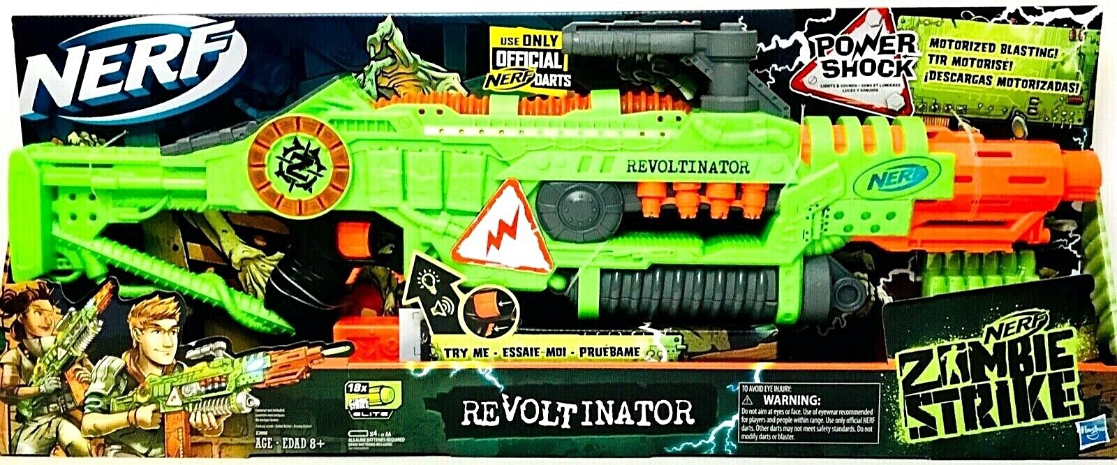 Nerf Zombie Strike Power Shock Revoltinator Motorized Blaster & 18 Darts & Clip