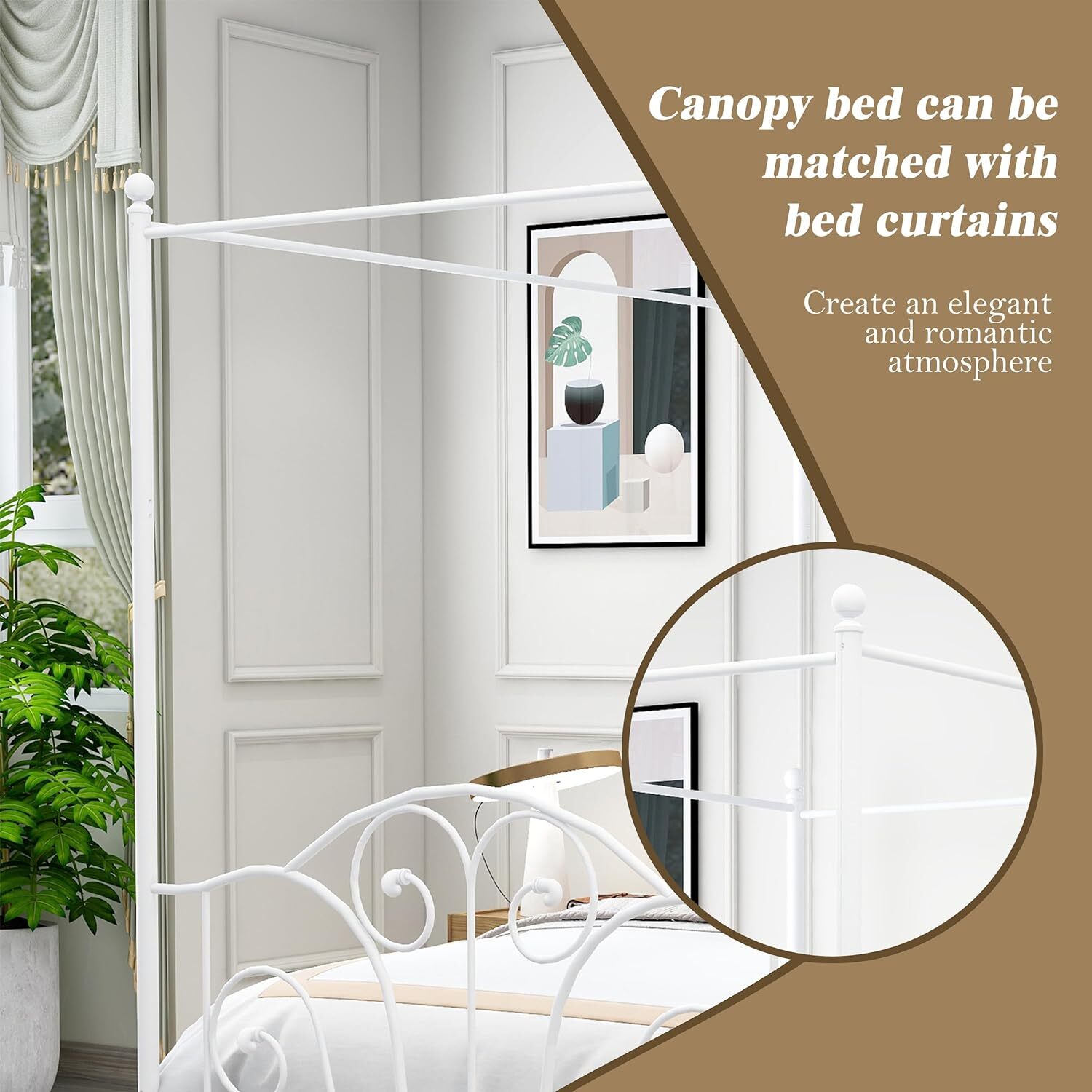 Industrial Metal Platform Canopy Bed Frame Full size with Easy Assembly