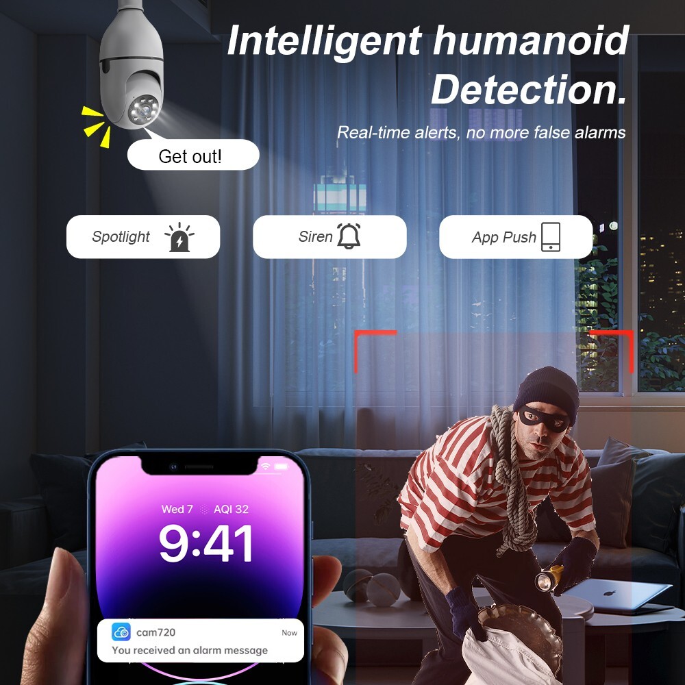 Light Bulb Camera 5MP IP 360° CCTV Camera WiFi IR Smart Home Wireless Security