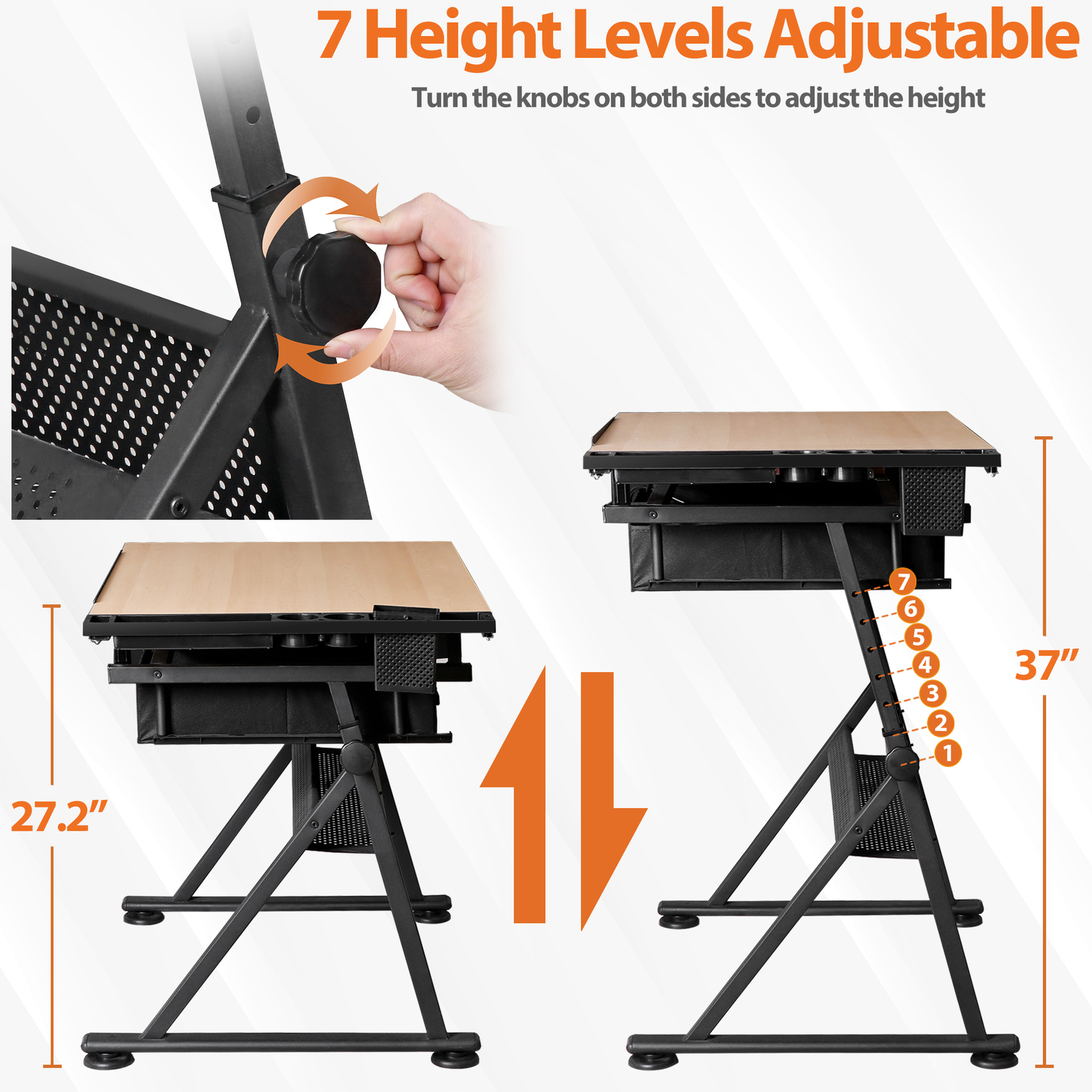 Drawing Drafting Table Stage Platform Adjustable Height W/ Stool Outlet Natural