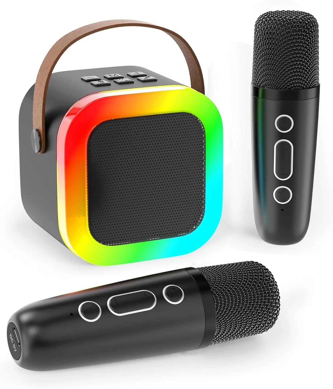Mini Karaoke Machine for Kids Adults, Portable Bluetooth Speaker with 2 Wireless