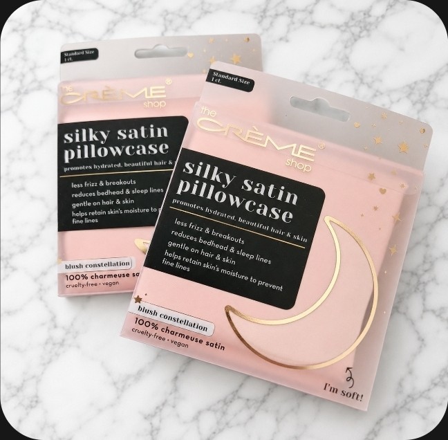 2 x Creme Shop Pink Silky Satin Pillow Case Pink Standard Size NIB!