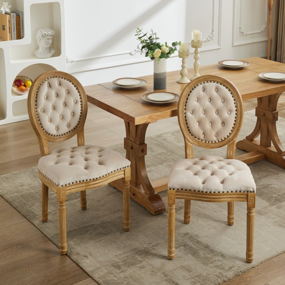 Modern Velvet Kitchen Dining Chair Set of 2 Upholstered Nailhead Trim Wood Leg