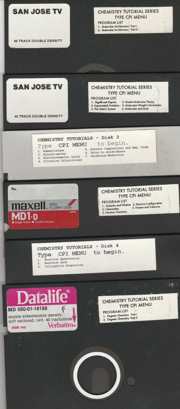 Chemistry Tutorial Series on 5.25" floppy disks Software