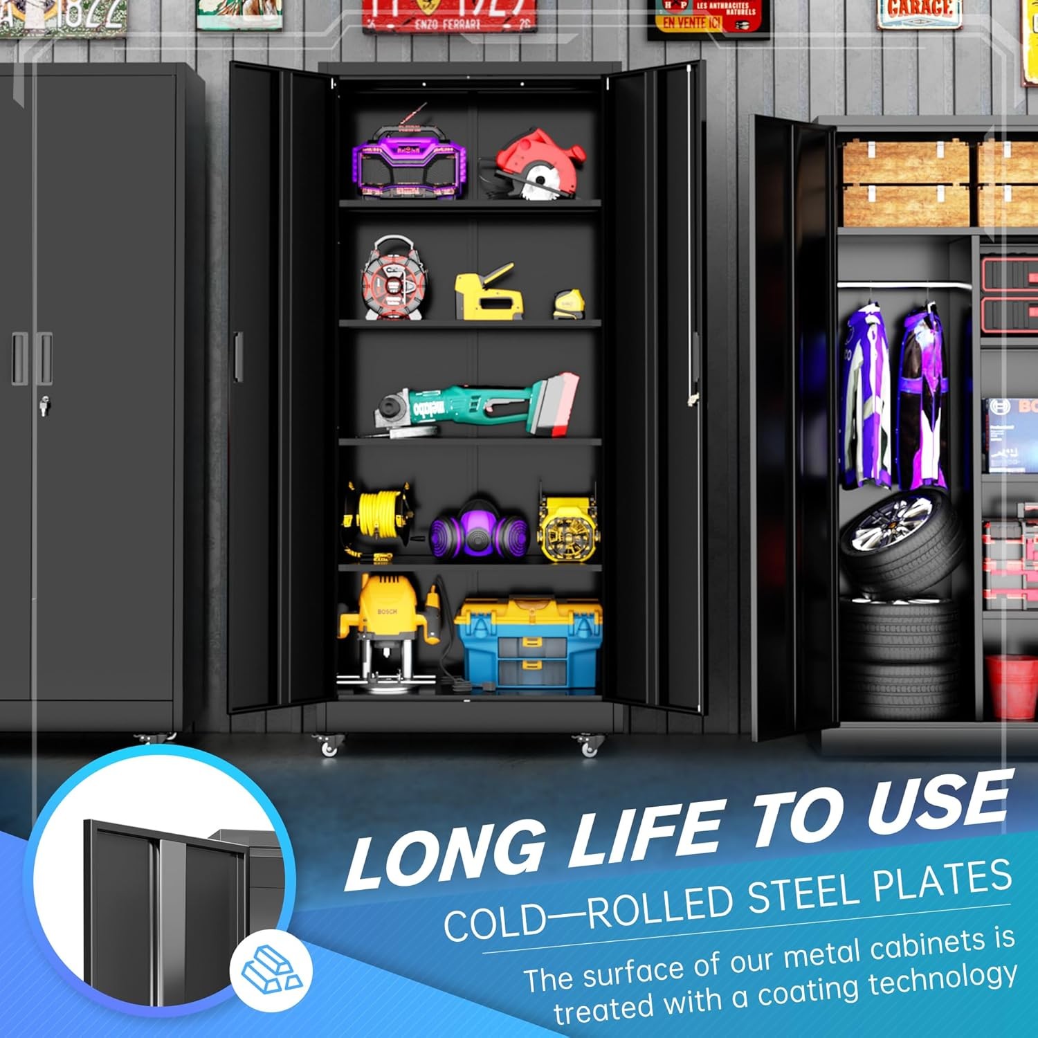 Heavy Duty Tool Cabinets, Garage Storage Cabinet Adjustable Shelves & Lockable