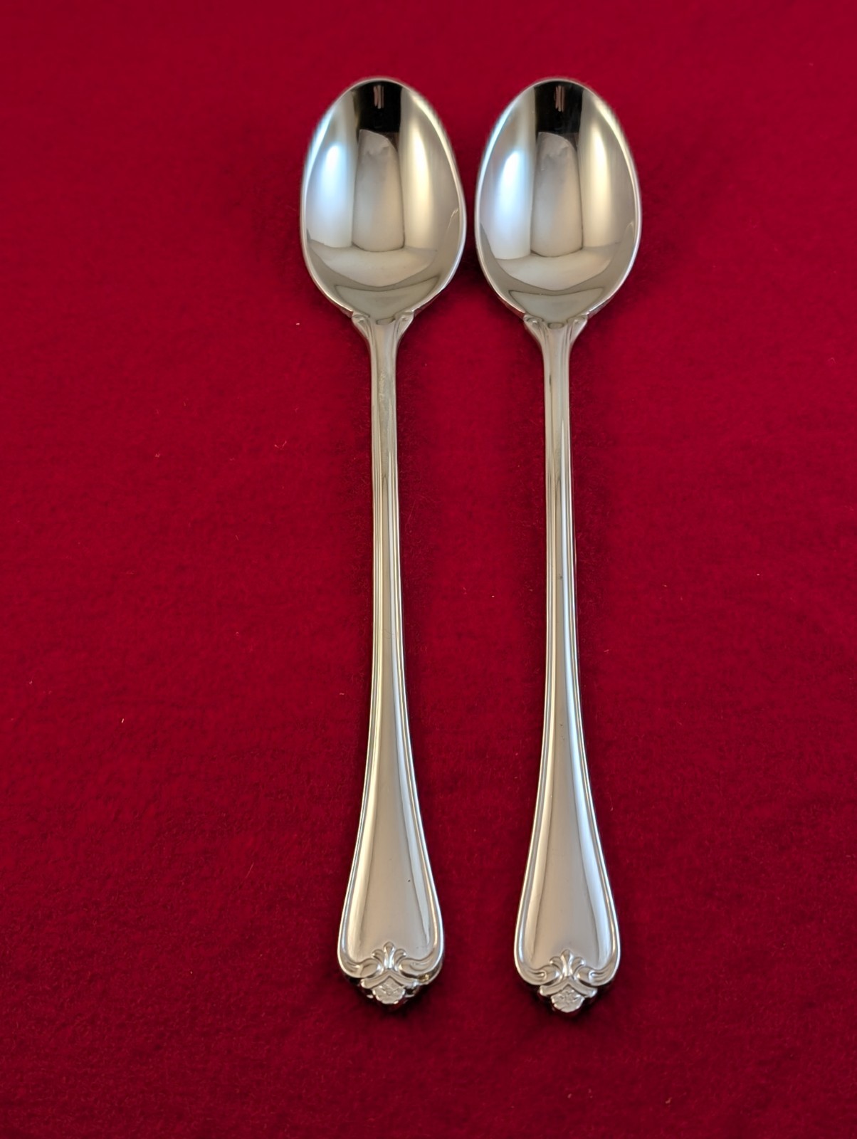 2pc Reed & Barton ROSECLIFF Stainless 18/10 China Glossy Iced Teaspoons 7 7/8"