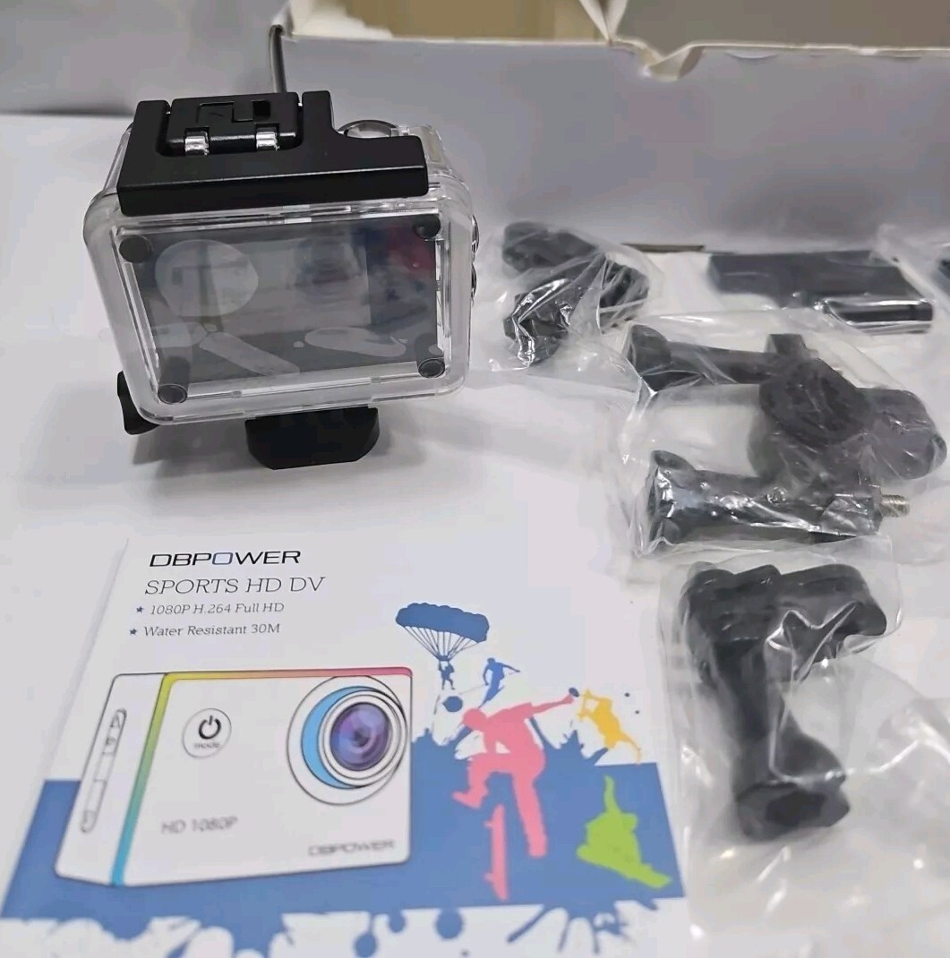 DBPOWER Waterproof Action Camera 12MP 1080P HD w/2 Batteries & Accessories New