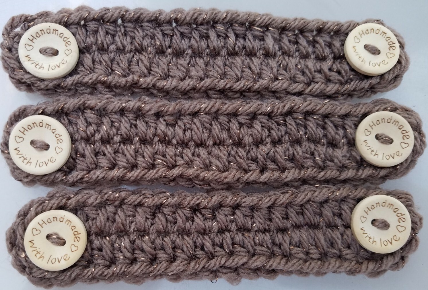 3 Ear Savers Crochet Ear Protector Face Mask Extender MEDIUM Handmade BROWN
