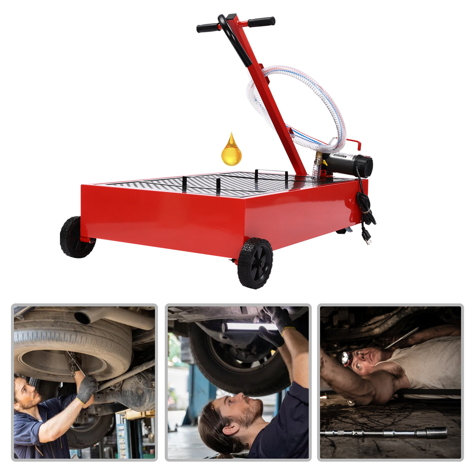 20 Gallon Oil Drain Pan Low Profile with 120W Electric Pump and Wheels Car Truck