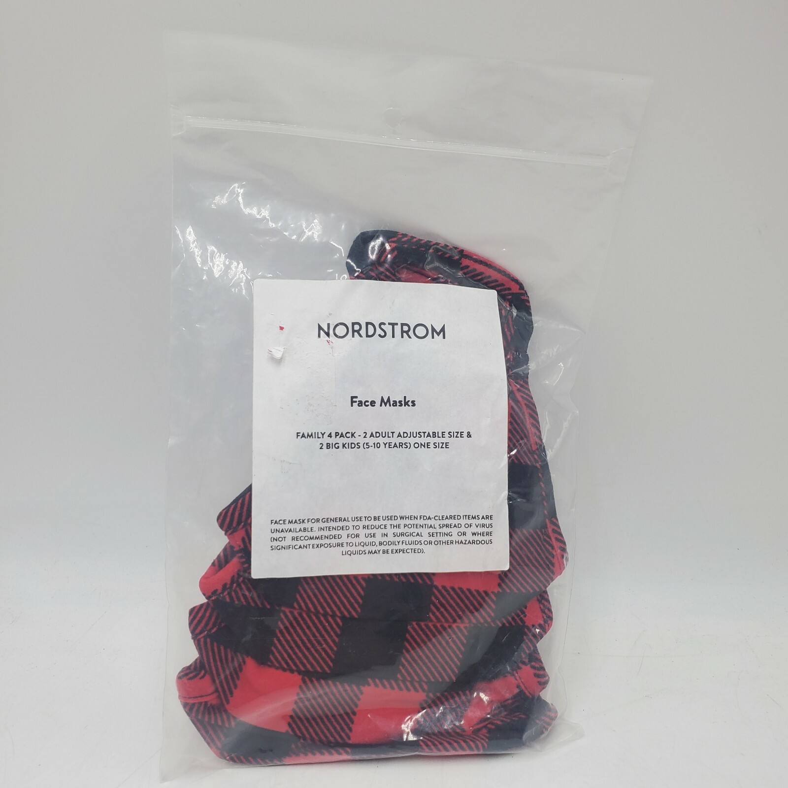 Nordstrom Family 4 Pack Washable & Reusable Flannel Face Masks 2 adult 2 childs