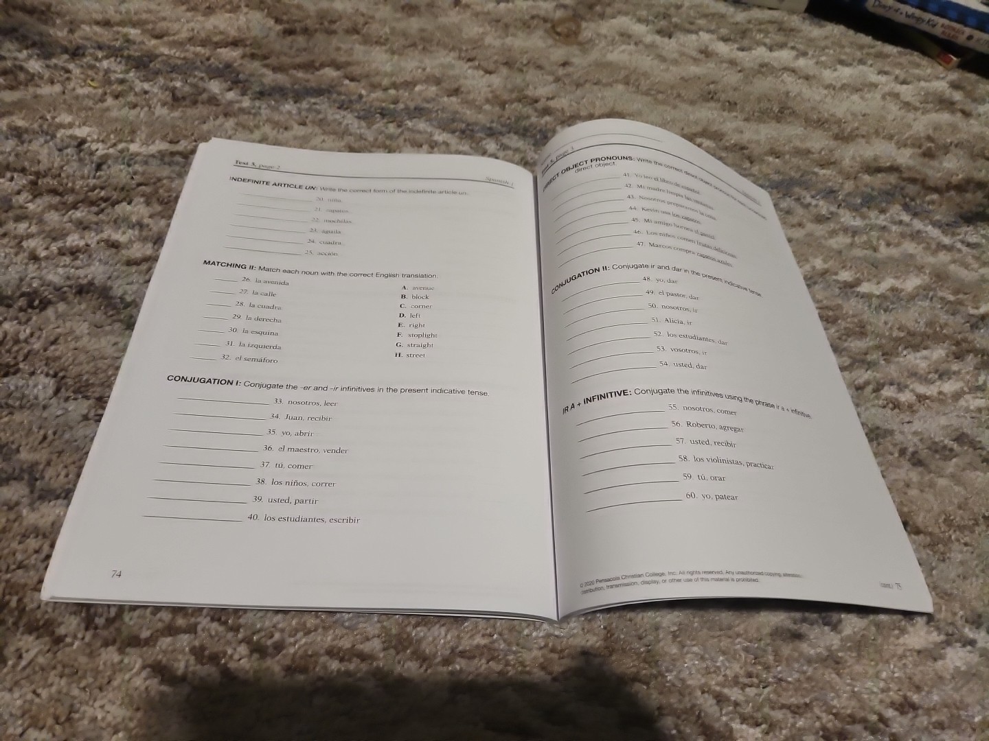 Abeka Student Spanish 1 Volume 1 Quizzes/Tests