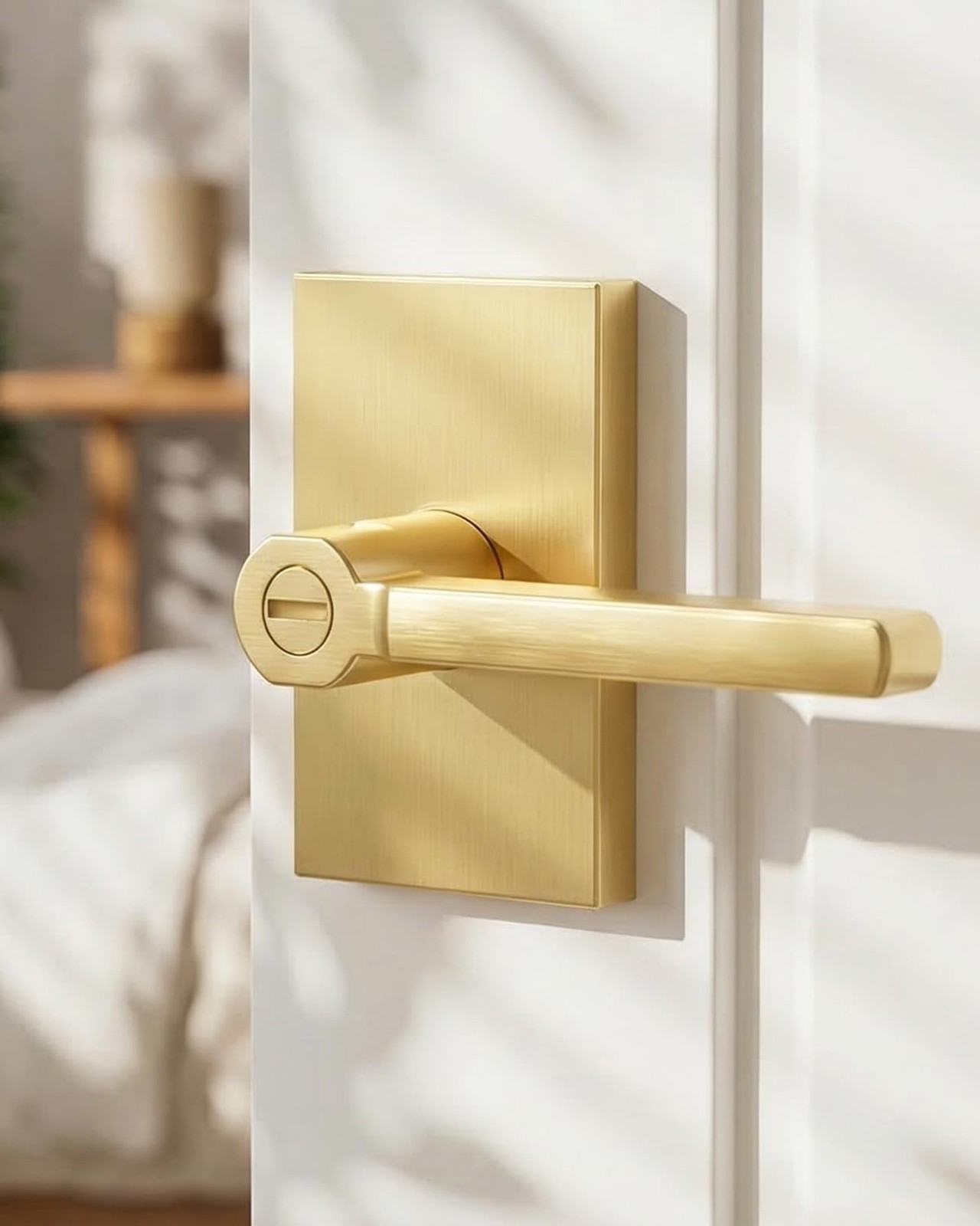 Goldenwarm Gold Door Handle Interior,Brushed Gold Privacy Door Handle for Bed...