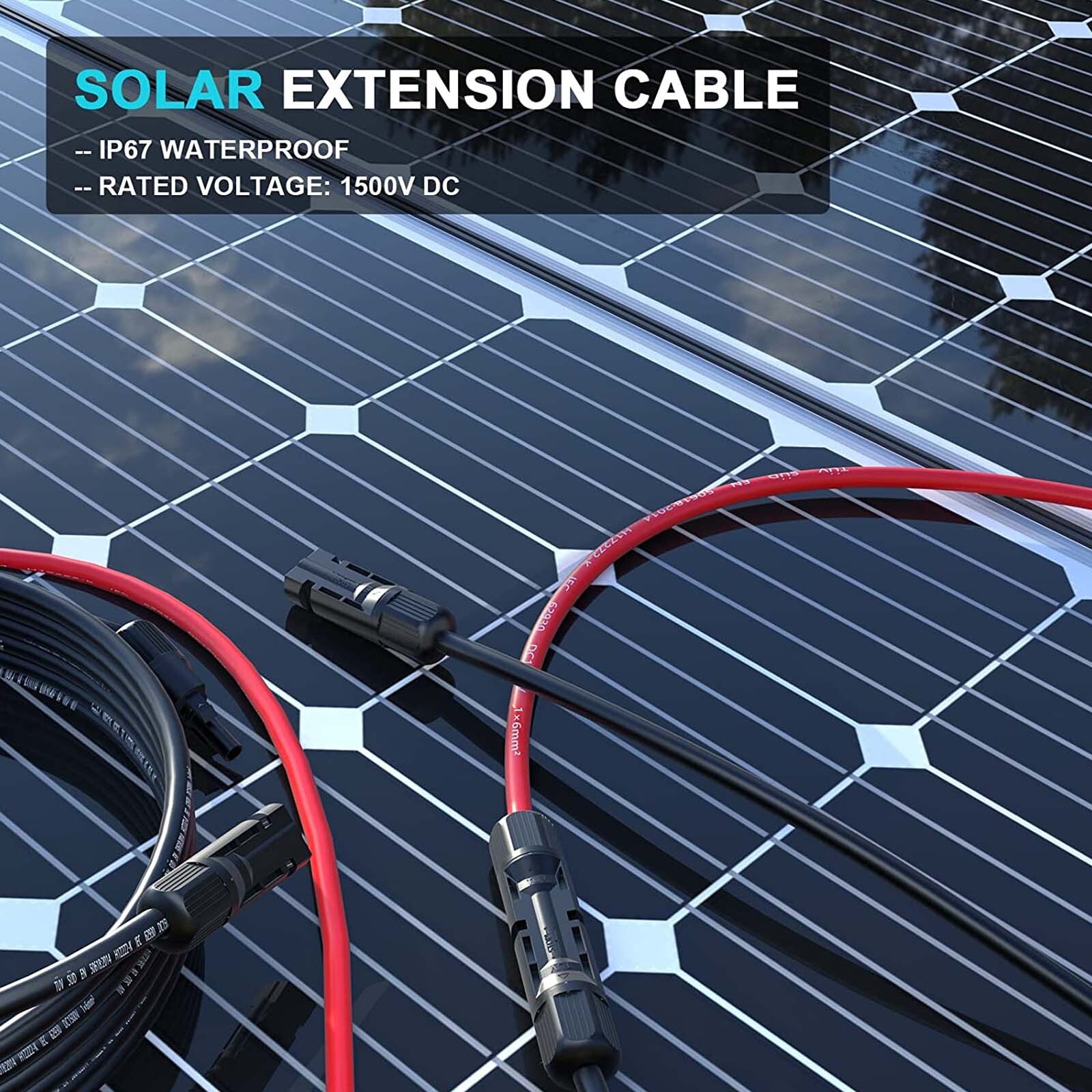 1 Pair Solar Panel Battery Extension Cables 10AWG Solar Panel Cables Black+Red