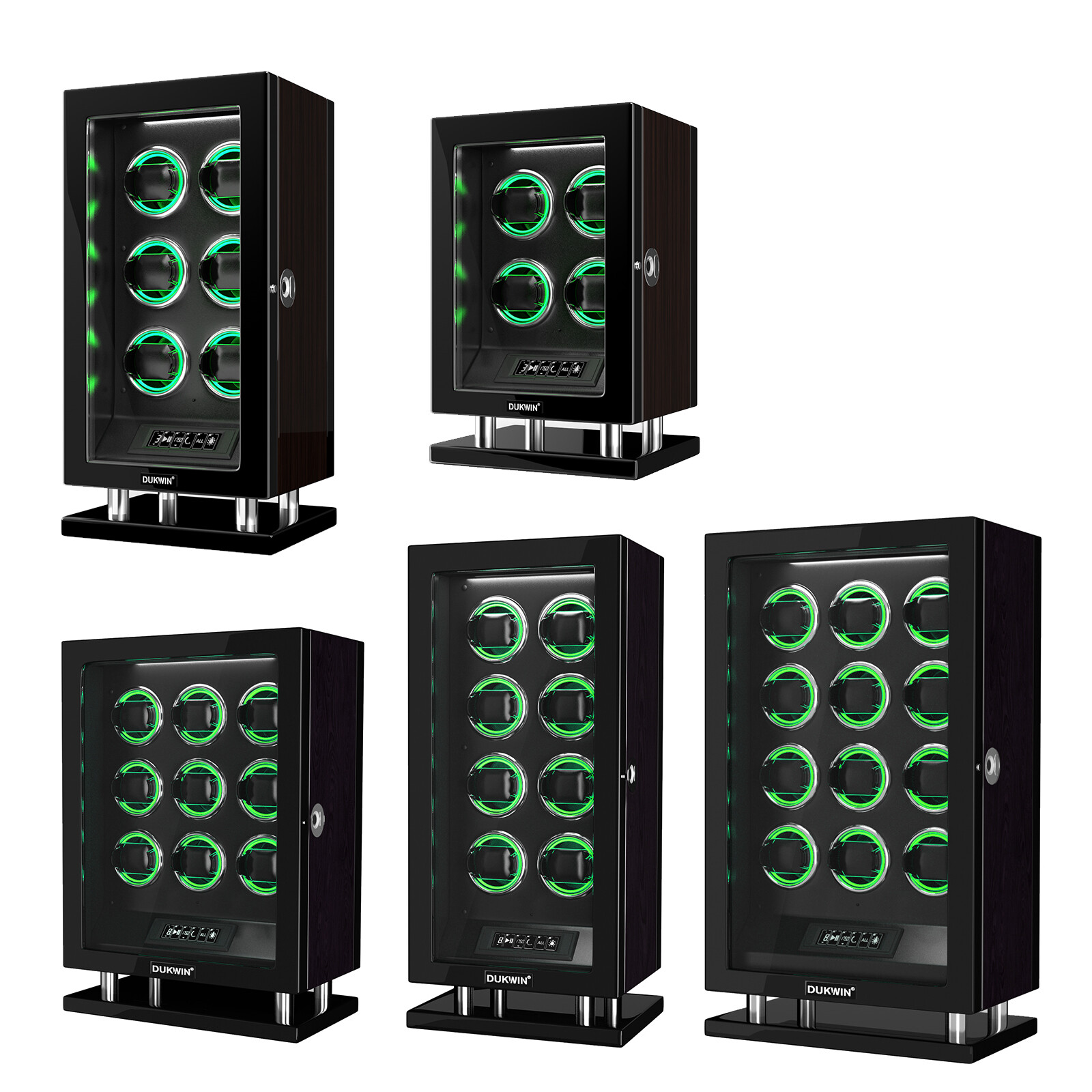 Newest Automatic 4-12 Watch Winder Box Display Fingerprint Unlock LCD RGB Light