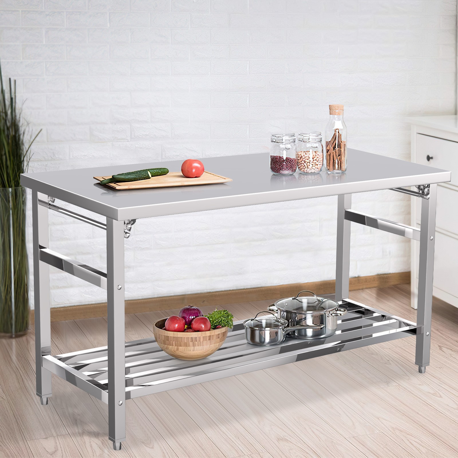 Stainless Steel 60" x 24" NSF Kitchen Work Prep Table Folding with Undershelf