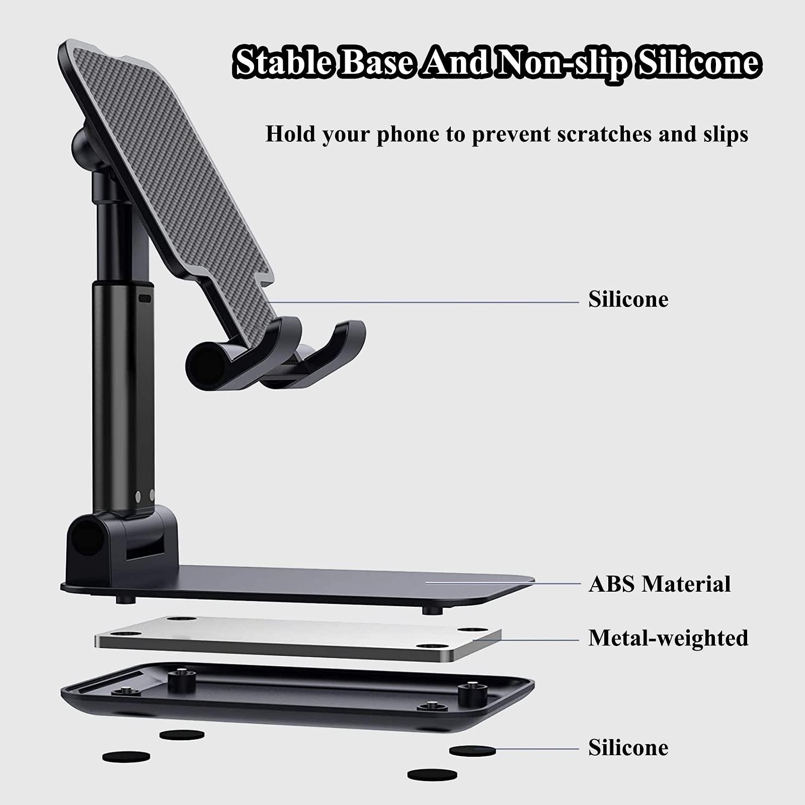 Meetuo 2 Pcs Cell Phone Stand, Adjustable Foldable & Portable, Black+White