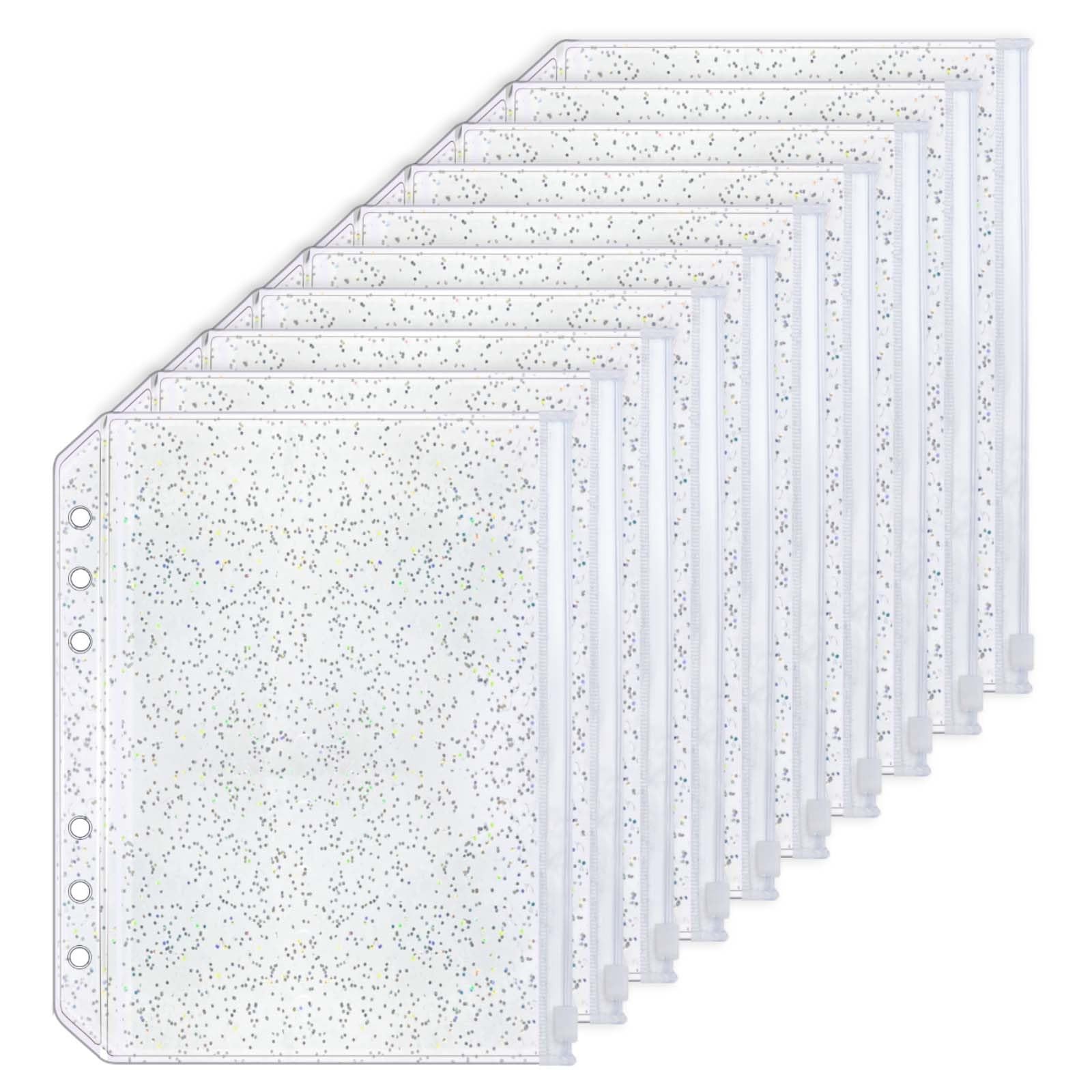 10pcs A5 Cash Stuffing Envelopes Zipper 5.91" x 8.19", Clear Glitter