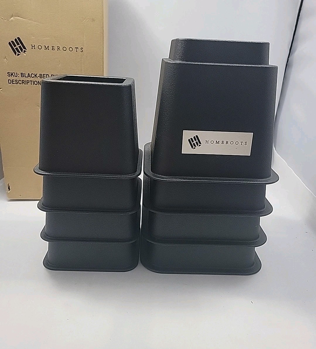 8 Piece Black Furniture Bed Risers 1100lb Capacity 4 Small/Large Heavy Duty New