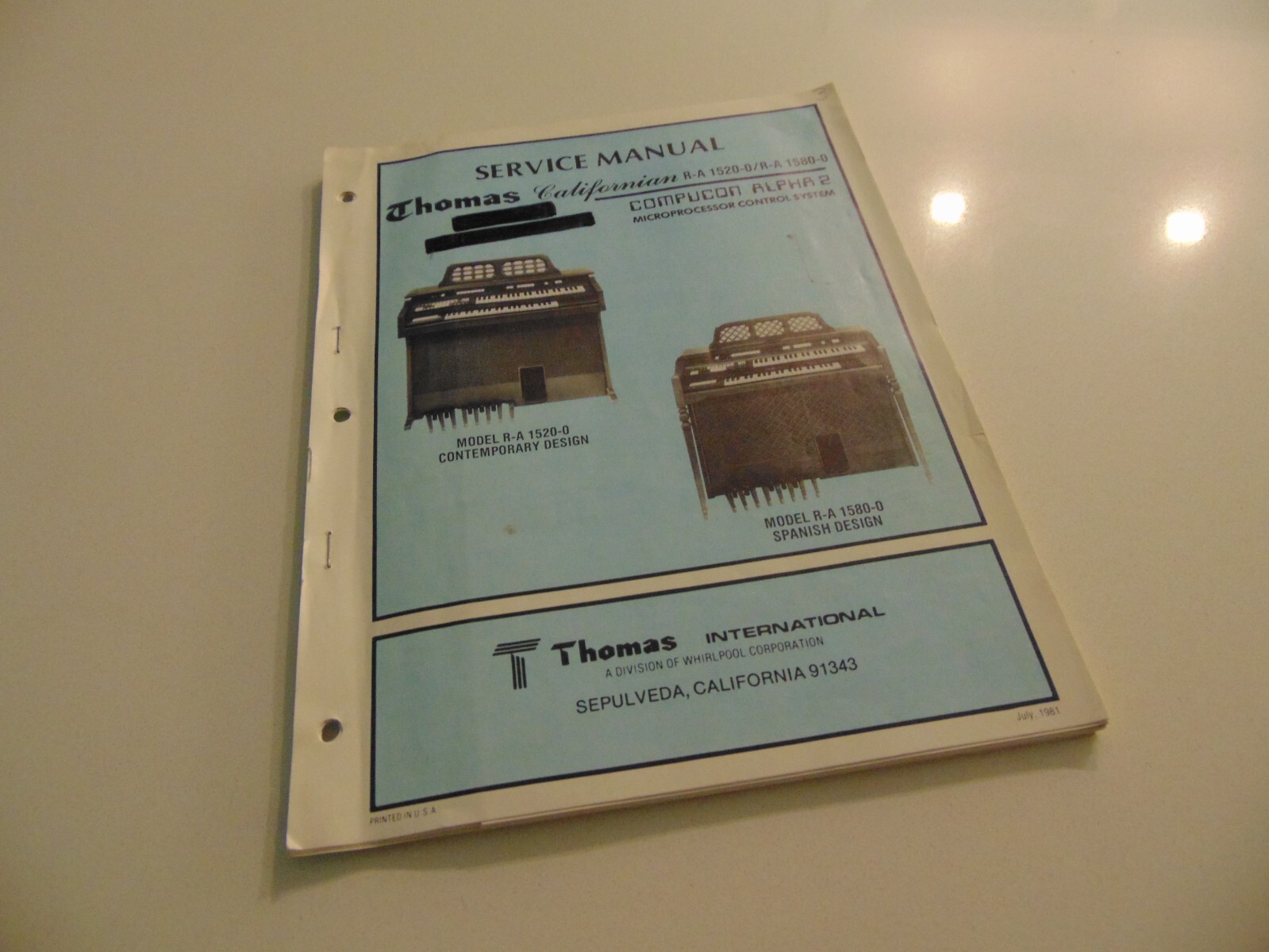 Thomas Organ Californian Compucon Alpha 2 R-A1520-0 R-A1580-0 Service Manual