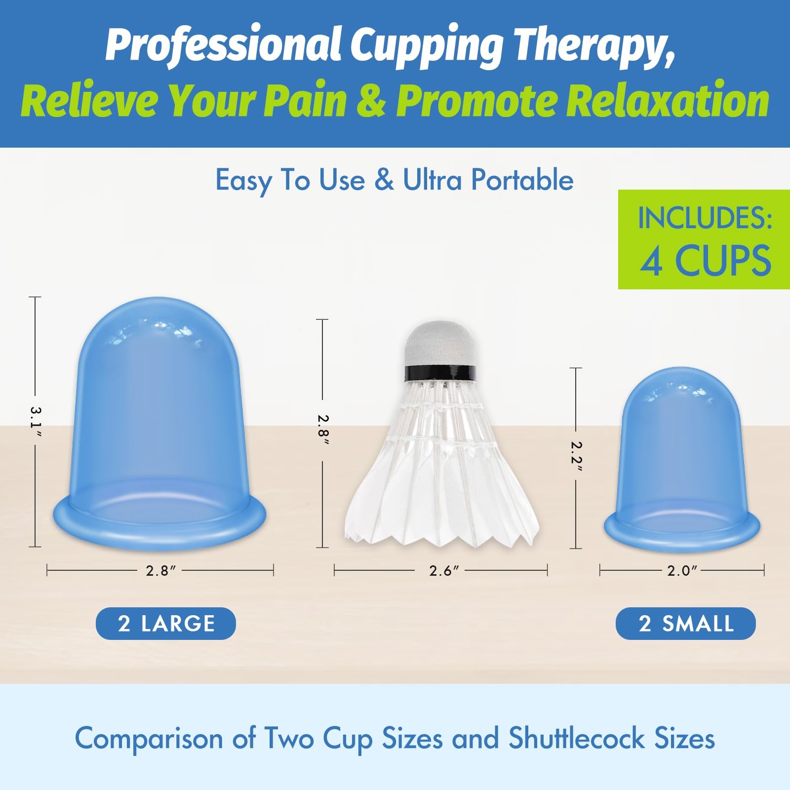Silicone Cupping Therapy Set - Cellulite Reduction & Massage Kit (4 Cups)