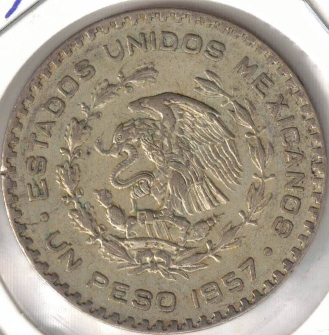 1957 Mexico Circulated Silver One Peso Coin #2