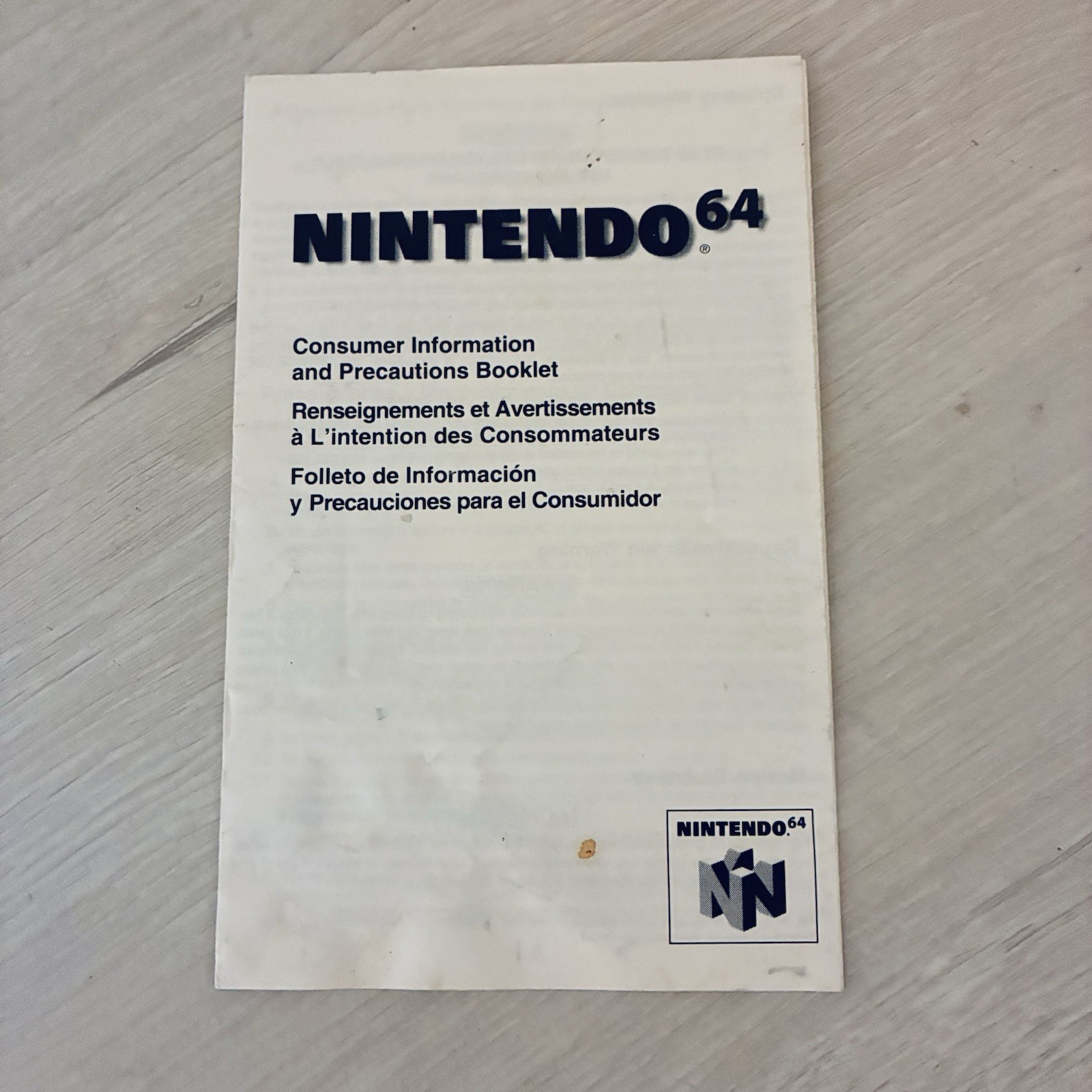 NINTENDO 64 / N64 Consumer Information and Precautions Booklet Good Shape