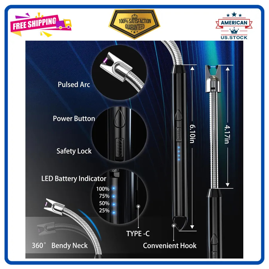 2 Pack Electric Arc Candle Lighter USB Rechargeable Flexible Neck Flameless