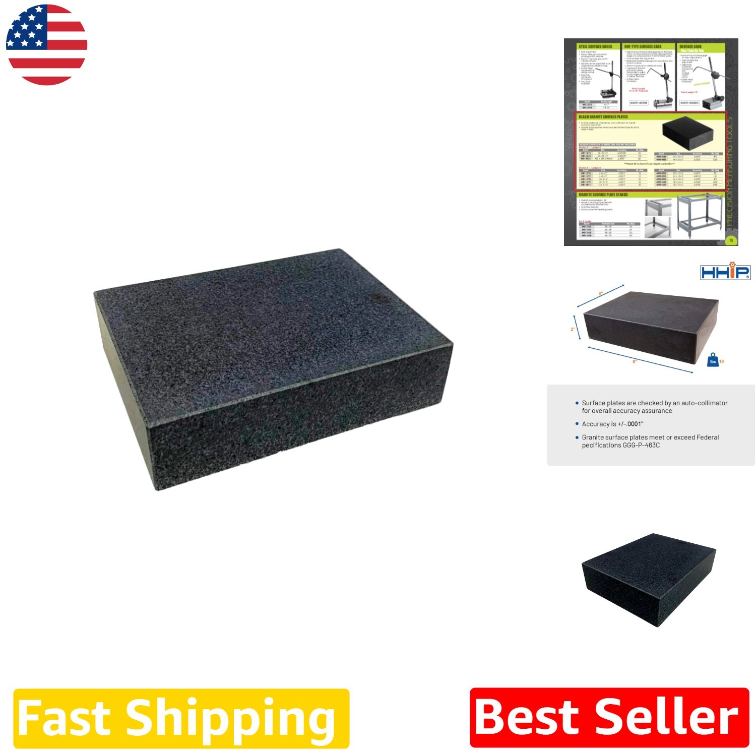 Accurate 6x8x2" Granite Surface Plate Grade B .0001" Flatness Inspect Certified