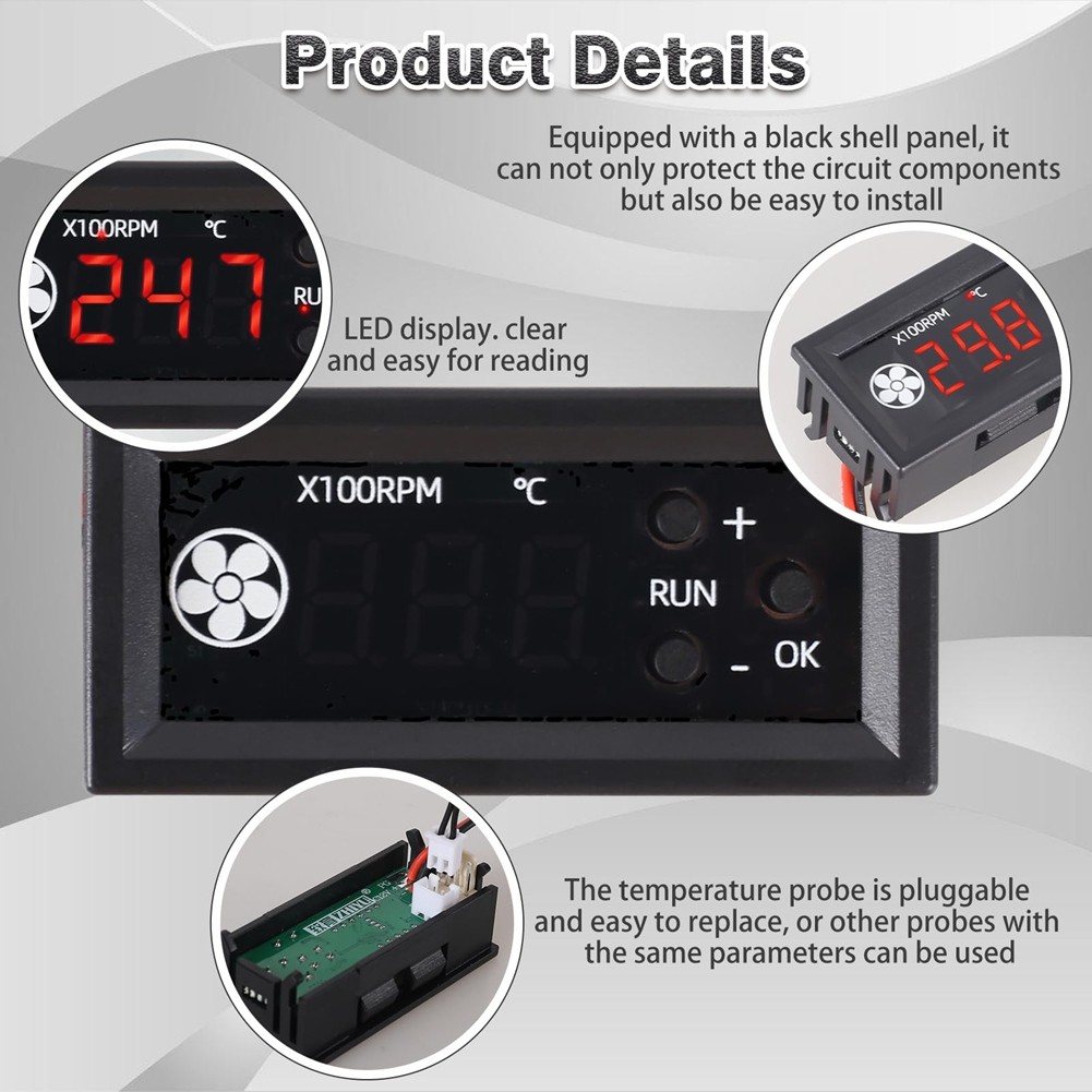 Fan Temperature Controller,DC 12V PWM 4-Wire Fan Speed Controller Module9695