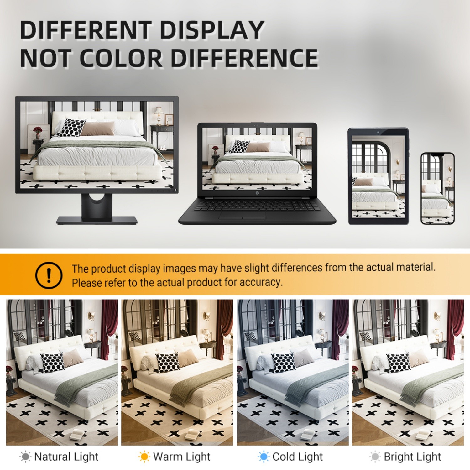 Queen/King Size Modern Upholstered Platform Bed Frame w/ Headboard & Metal Leg