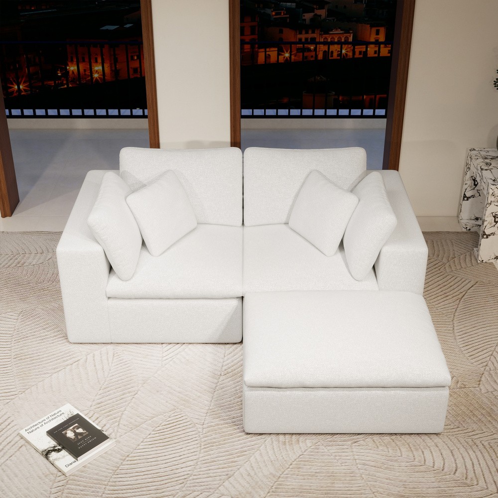 78.8x68.9" Modular Sectional Sofa w/ Plush Corduroy Fabric, 3PC, White