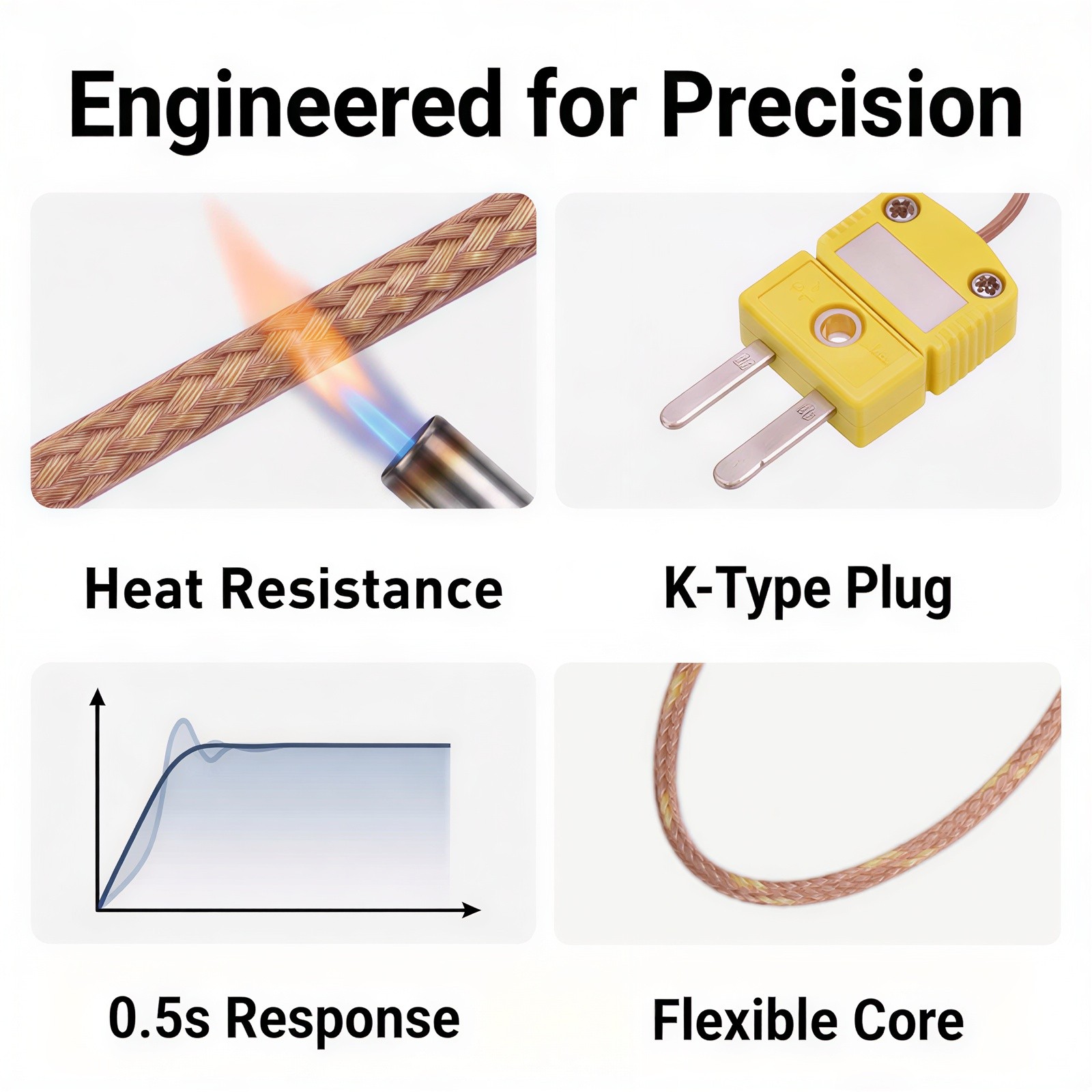 2Pcs K Type Thermocouple 1ft Temperature Sensing Line -40°C-260°C