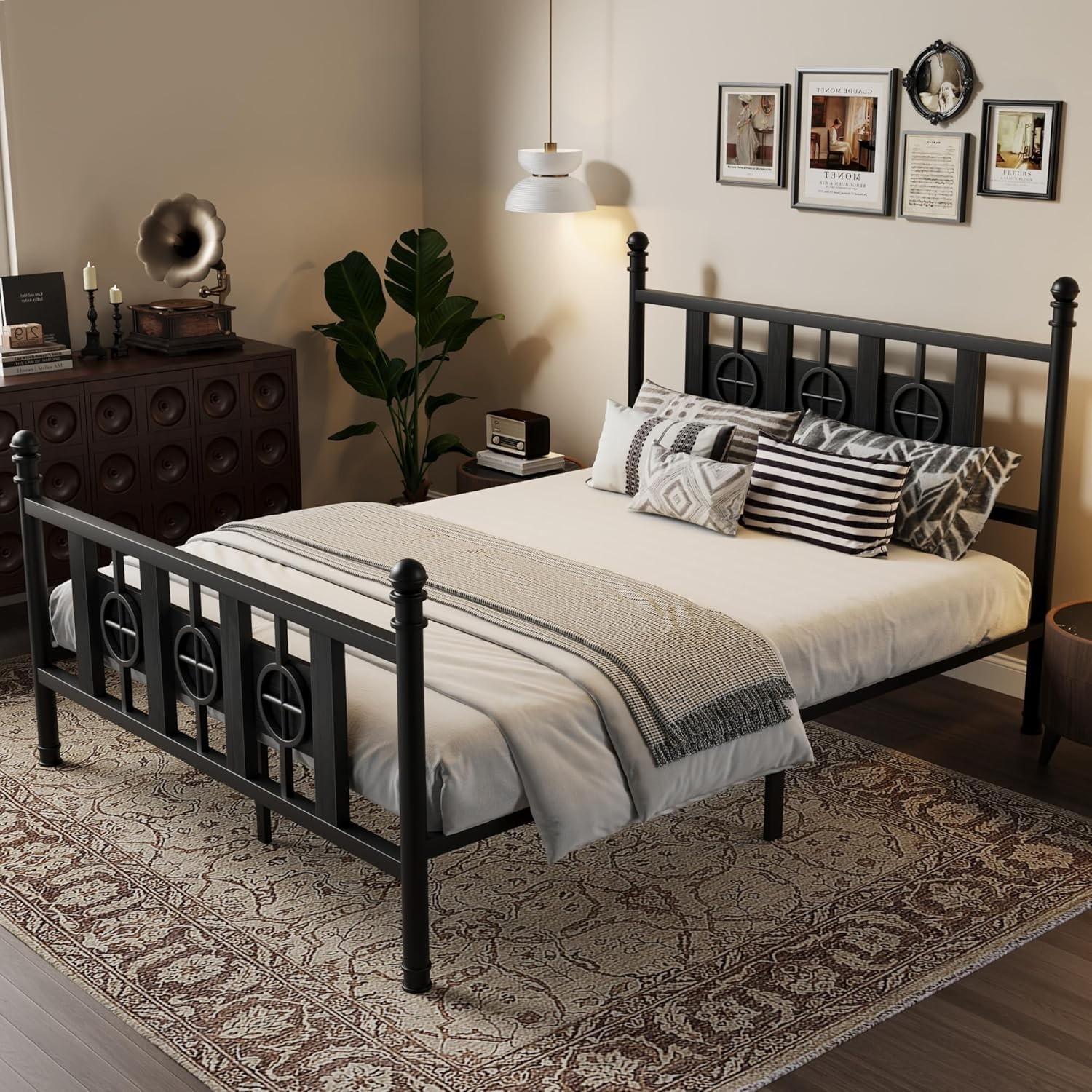 Full Size Bed Frame with Headboard and Footboard, Large Storage Space Under Bed
