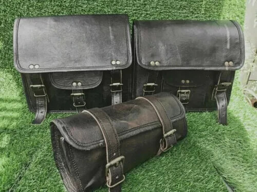 Saddlebag 3p Combo Vintage Leather Side Bag Panniers with Pouch Cycle Motorcycle