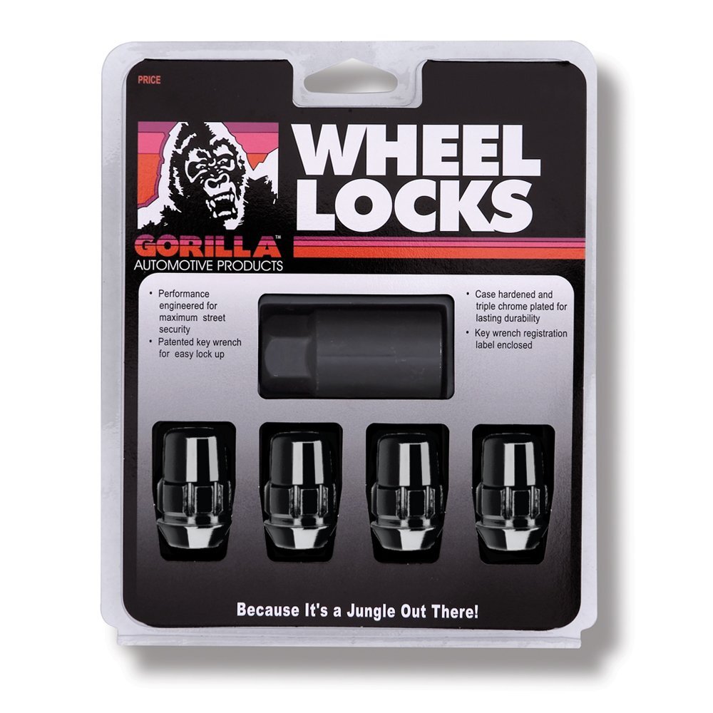 Gorilla Automotive 12mm x 1.50 Black Chrome Wheel Locks Set of 4 with Key