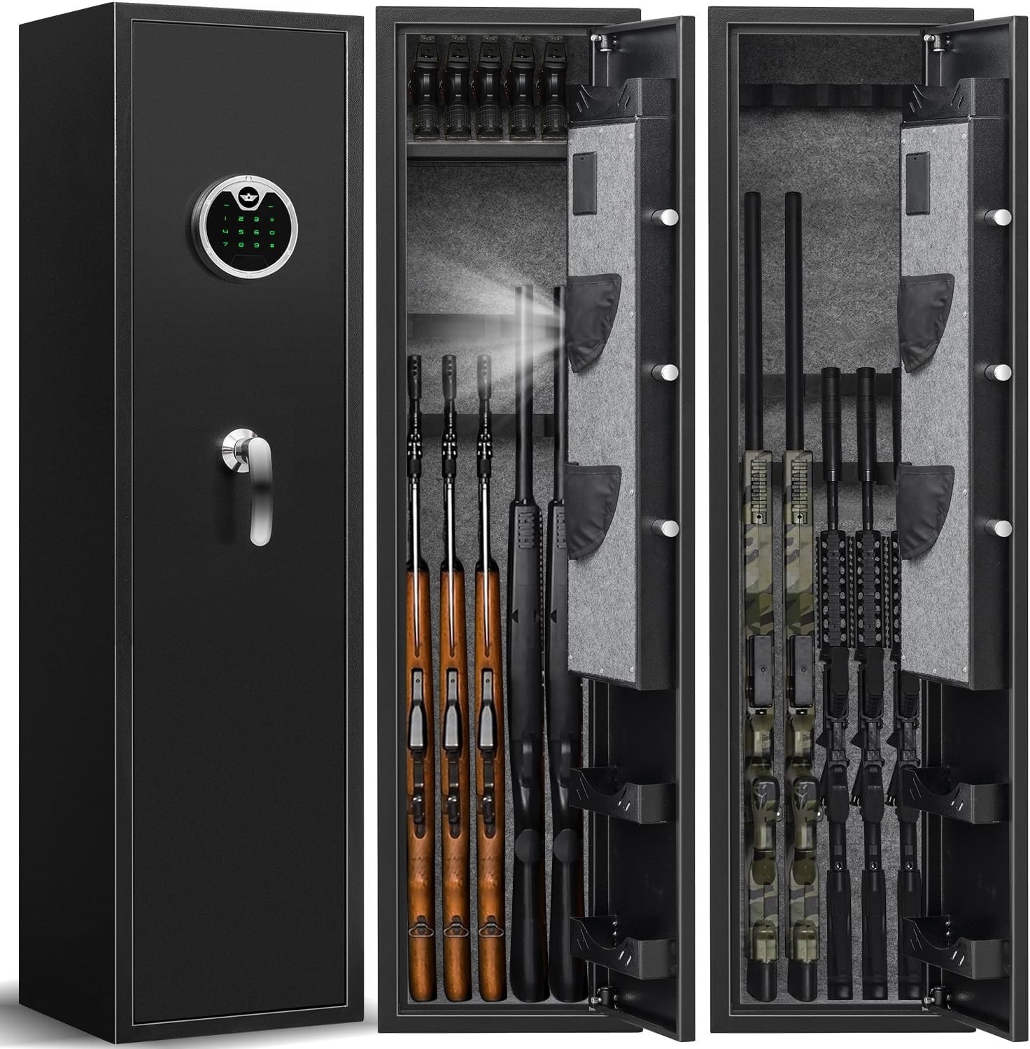 Kavey 4-5 Gun Safe, Quick Access Fingerprint Lock Rifle Safe with Dual Alarm