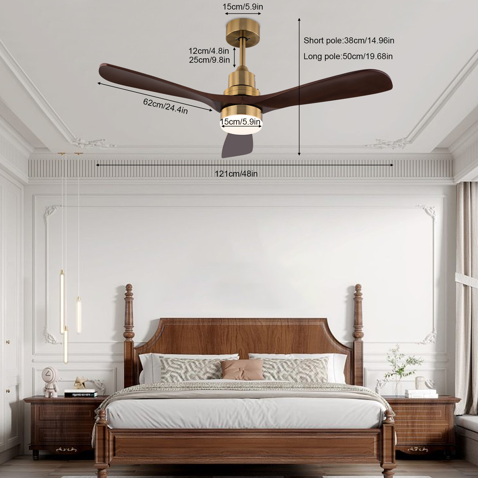 48 Inch 3 Colors LED Ceiling Fan Light w/ Remote Control Fan Light Timer 40W