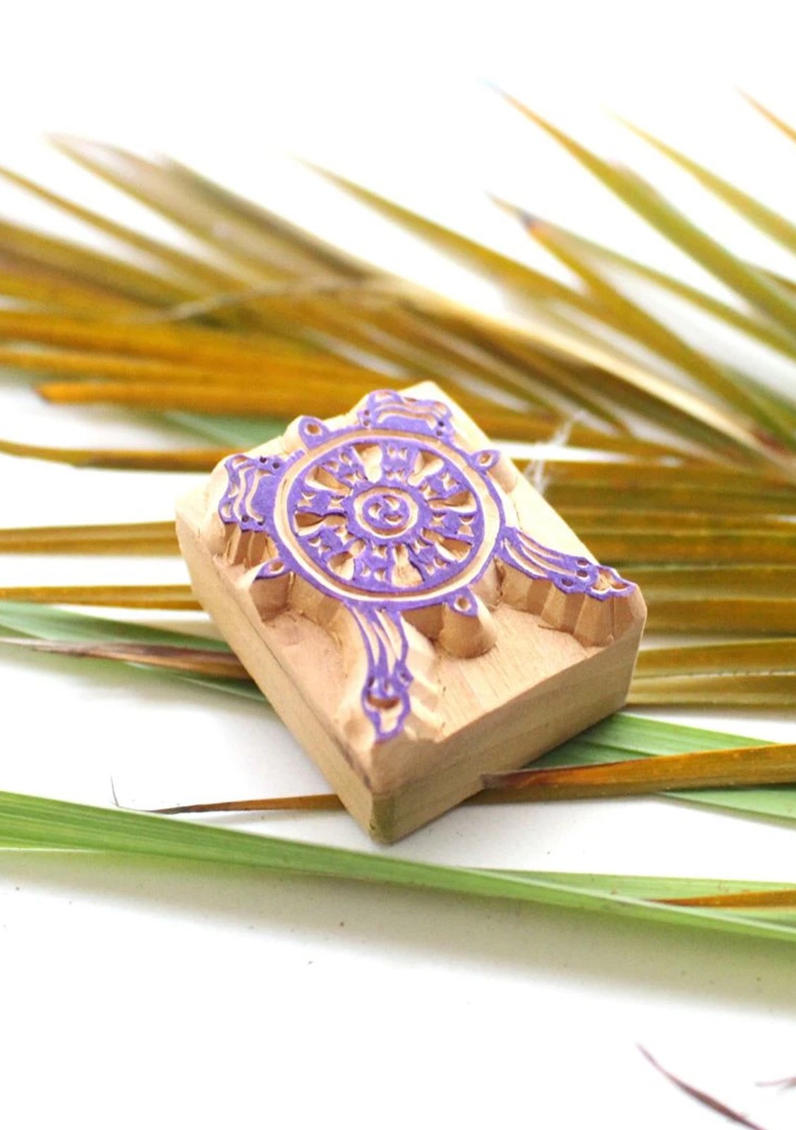 Tibetan Dharmachakra Symbol Mini Wooden Block Print Stamp