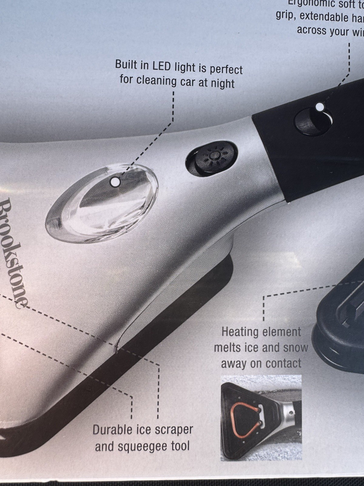 Brookstone Windshield Scraper Heated Electric With LED Light - Snow Ice Melter