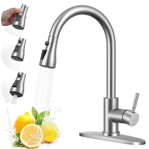 Kitchen Faucet with Pull Down Sprayer, Single Handle | Pull Brushed Nickel
