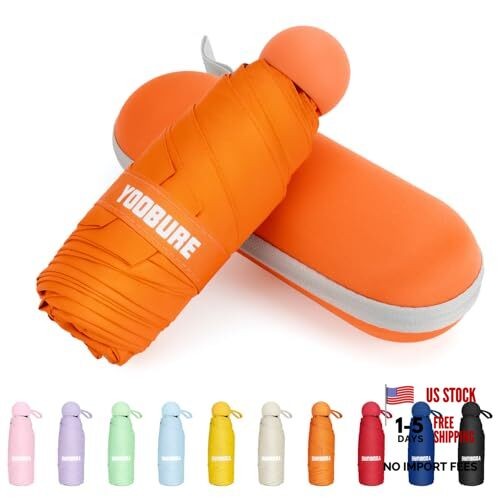 Travel Umbrella Portable Compact Umbrellas, Pocket Mini for Purse, Orange