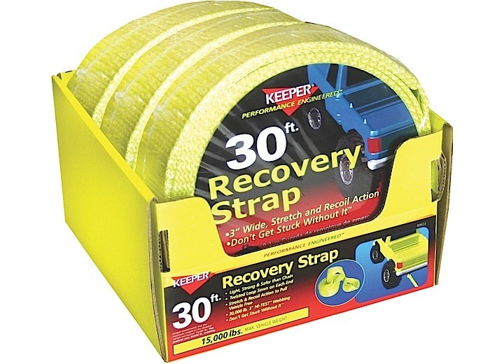 Keeper 89933 30' x 3" Vehicle Recovery Strap 15000 lb Maximum Vehicle Weight